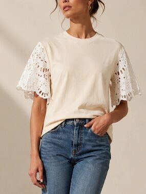 SeebyChloe Designer Butter Cream Top with Eyelet Sleeves